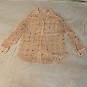 New york & company peach blouse with black squares